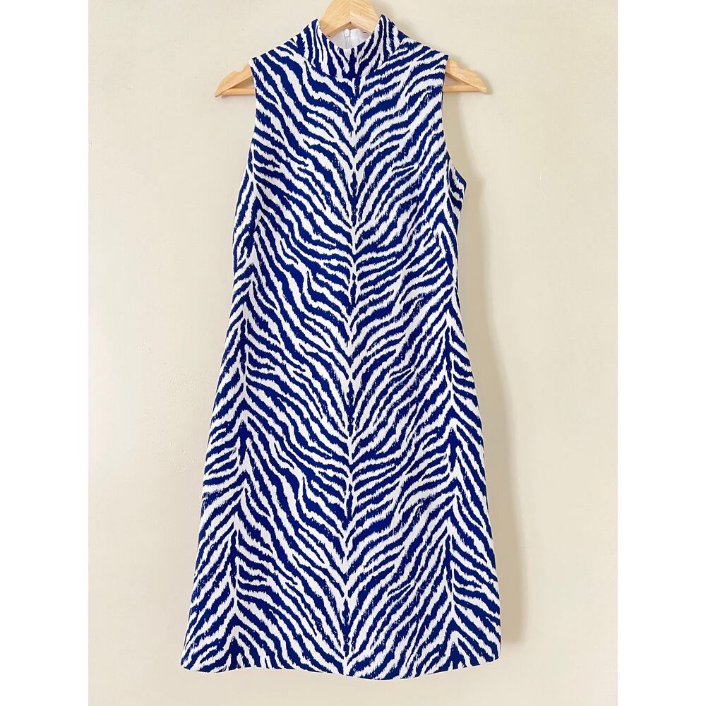 J.McLaughlin Delaney Dress Zebra Animal Print Blue Small Sleeveless Neoprene
